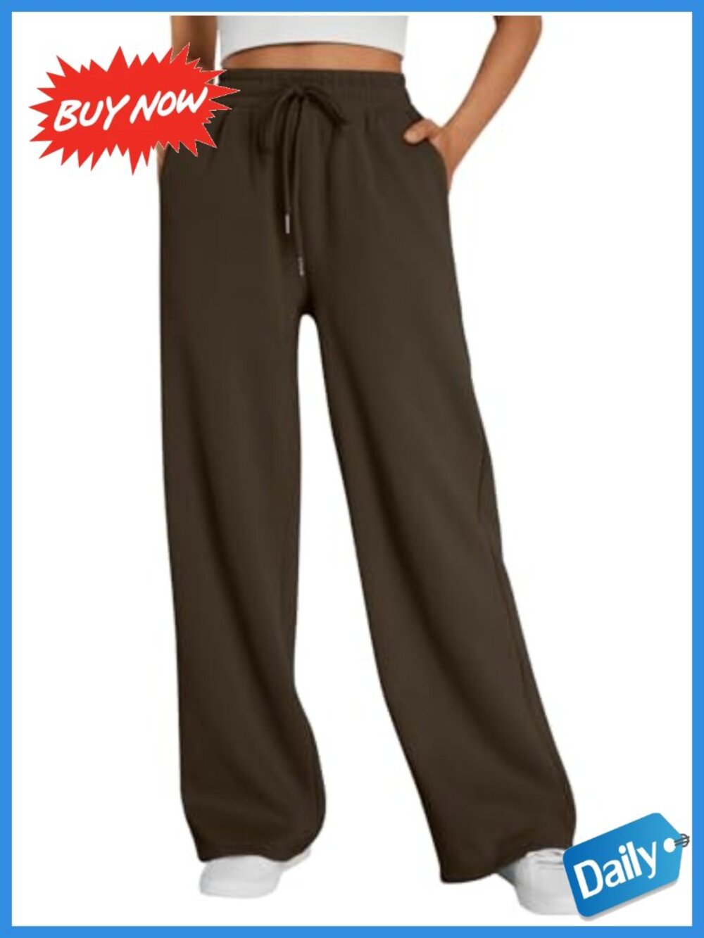 Wide Leg Fleece Lined Sweatpants High Waisted Baggy Drawstring Pockets